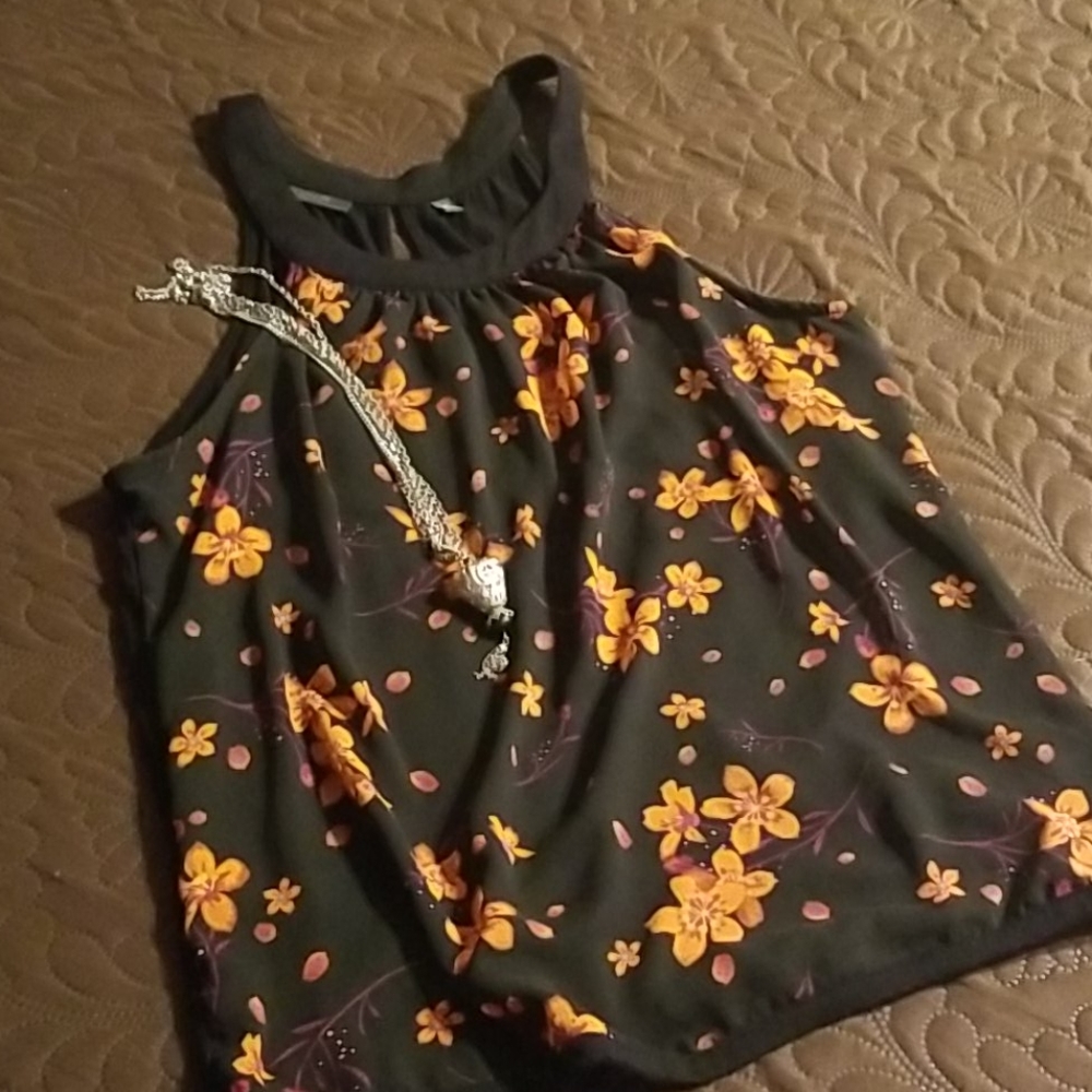 Black & orange floral top